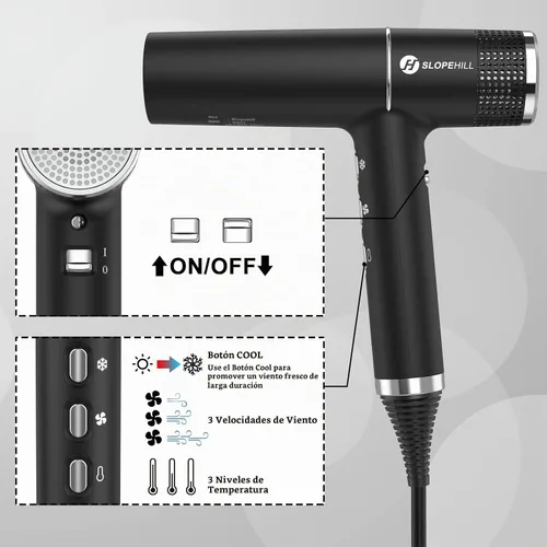 Vista 4 de slopehill Secador de pelo con motor sin escobillas único Diagnóstico inteligente de fallos Microfiltro innovador Tecnología Oxy Active Negro