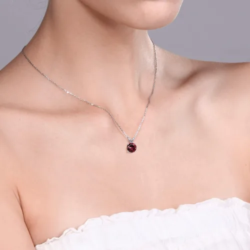 Vista 65 de Gem Stone King Collar con colgante solitario de plata de ley 925 de 0.236 in con piedra natal redonda Collar de 4 puntas para mujer Con cadena