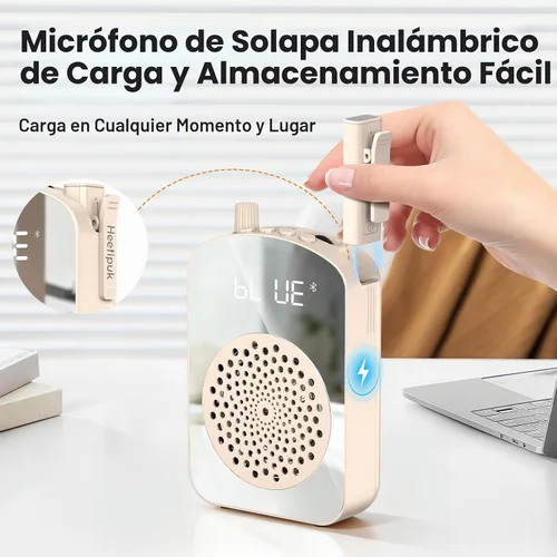 Vista 3 de Amplificador de voz inalámbrico para profesores, mini amplificador de voz Beige