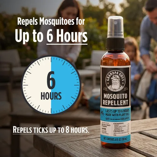 Vista 2 de Grandpa Gus's Spray repelente de mosquitos natural – Repelente de insectos a base de plantas sin DEET para niños y familia, hasta 6 horas, espray