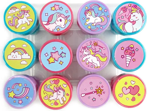 Vista 5 de TINYMILLS Kit de 12 sellos de unicornio para niños, bonitos sellos de unicornio autoentintados, recuerdos de fiesta de unicornio, recompensas