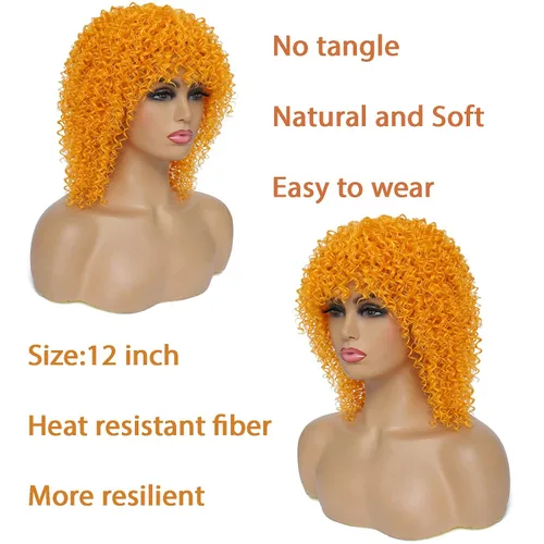 Vista 2 de JOOVAMYUN Short Curly Wigs for Black Women Cheap Wigs for Black Women Curly Wig with Bangs Synthetic Wigs for Black Women Natural Wigs for Black