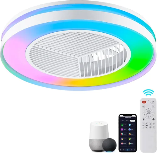 Vista 10 de Ventiladores de techo inteligentes de bajo perfil con control remoto/APP de 3 luces regulables, ventiladores de techo sin aspas de 20" con 6