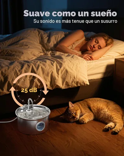 Vista 8 de Fuente de agua para gatos de acero inoxidable: fuente para gatos con 6 filtros + 3 esponjas, fuente de agua para mascotas de 88 oz/2.6 L para gatos
