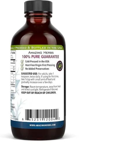Vista 2 de Amazing Herbs Aceite de semilla negra de alta calidad, sin gluten, sin OMG, prensado en frío, Nigella sativa ayuda a la salud digestiva, apoyo