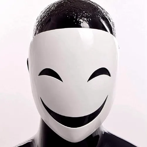 Vista 4 de Pigmiss Máscara de invasión de talle alto para cosplay, anime Tenku Shinpan Smile, máscara facial blanca para disfraz de Halloween, accesorios