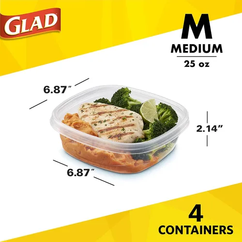 Vista 2 de Glad GladWare Design Series Contenedores de almacenamiento de alimentos con tapas, rectángulo mediano sin plástico BPA para preparación de comidas