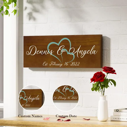 Vista 5 de Bemaystar Regalos de boda personalizados, letreros de madera personalizados con nombre/fecha, para recuerdos únicos de aniversario, ideas de regalo