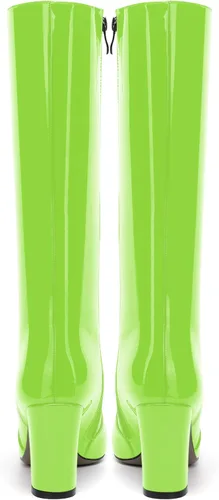 Vista 88 de AMBELIGHT Botas altas hasta la rodilla con cremallera y puntera puntiaguda para mujer, de patente sólida, tacón alto, 3.3 pulgadas