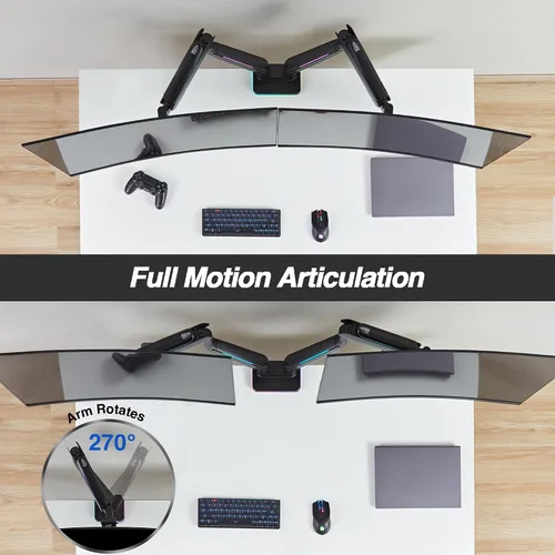 Vista 6 de AVLT RGB Lights Dual 17"-43" Gaming Monitor Arm Soporte de escritorio, se adapta a dos pantallas planas/curvas/ultraanchas de hasta 44 libras