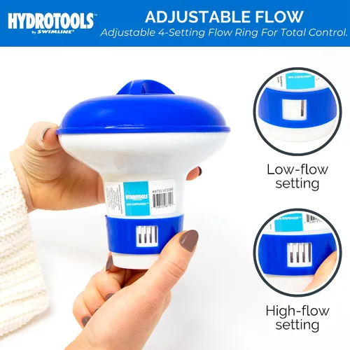 Vista 5 de HYDROTOOLS BY SWIMLINE: Dispensador químico mini para piscina y spa, compatible con bromo y cloro, admite tabletas de 1 pulgada, anillo de control