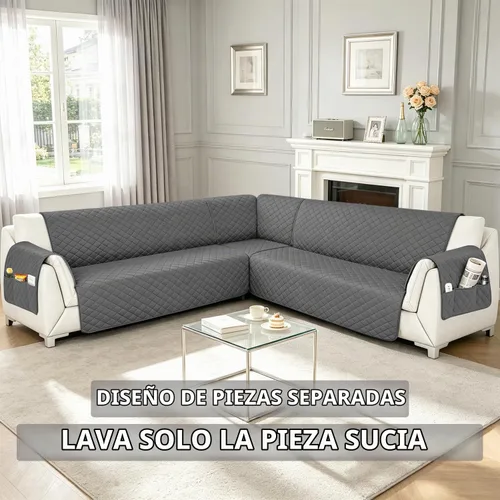 Vista 2 de Fundas para sofá seccional, impermeables, 6 piezas, fundas de sofá en forma de L, lavables, antideslizantes, fundas para sofá seccional, suaves