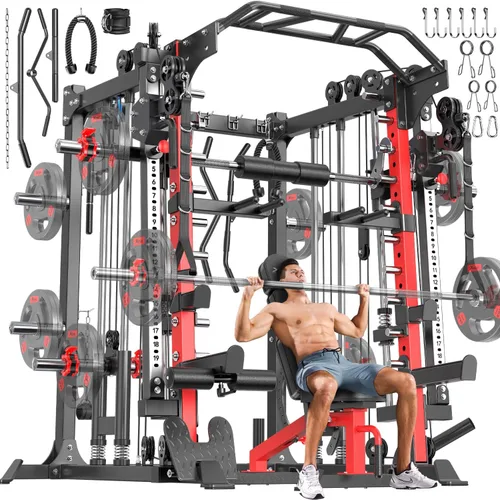 Vista 47 de Rack Multiusos para Sentadillas, Conjunto de Rack de Pesas Smith Machine con Sistema de Crossover de Cables, Racks de Potencia para Gimnasio