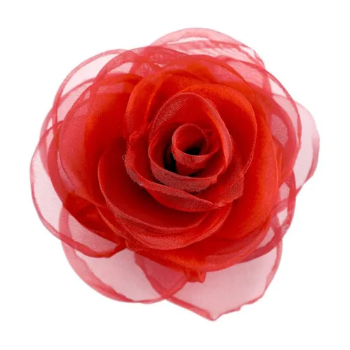 Vista 2 de adorables broches de rosas, clip para el cabello de flores de seda para mujer [joyas], sin metal, Rojo, XOTW05C4