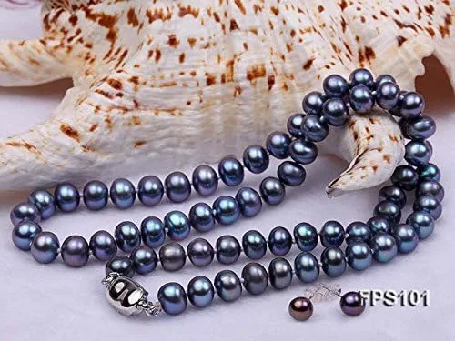 Vista 3 de JYX - Juego de collar de perlas cultivadas de agua dulce azul de 7 a 0.315 in, Perla, Perla