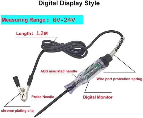 Vista 2 de Probador de circuito de voltaje de camión de coche de 6 V 12 V 24 V DC pantalla digital sonda larga pluma bombilla herramientas de diagnóstico
