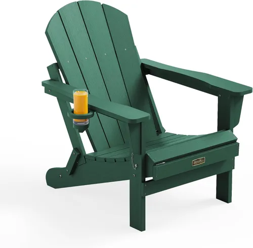 Vista 100 de SERWALL Silla Adirondack plegable para exteriores, silla de patio con portavasos - Ejército