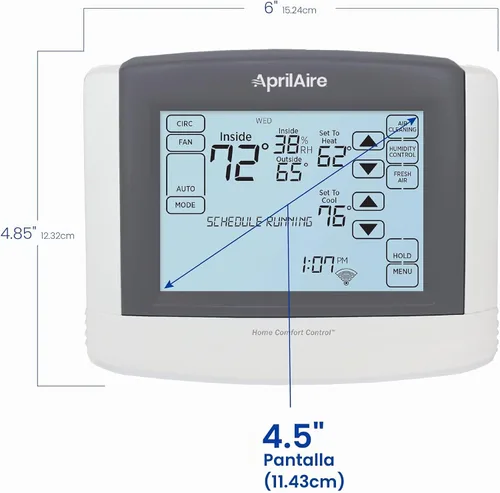 Vista 8 de AprilAire 8910W Termostato programable Wi-Fi de pantalla táctil con control IAQ; compatible con Amazon Alexa y Google Assistant