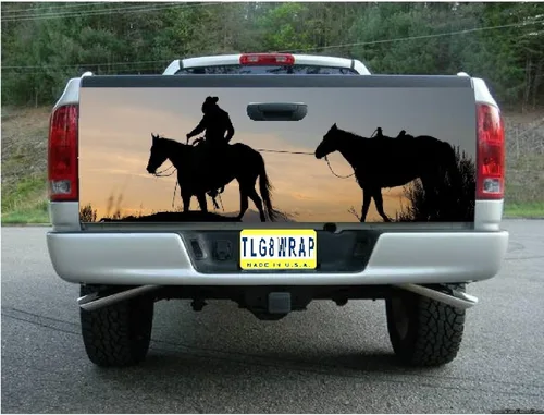 Vista 5 de GRAPHIX EXPRESS Calcomanía para puerta trasera de camión para camionetas (T100, caballos, caballos, vaqueros), calcomanías para puerta trasera