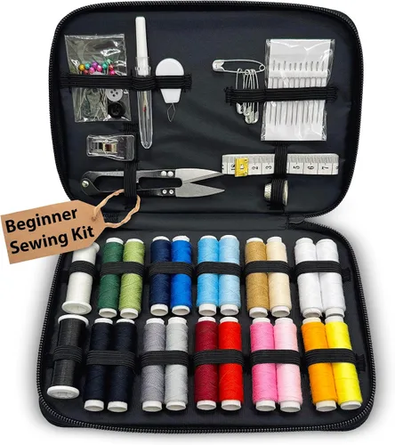 Vista 10 de Kit de costura para adultos con suministros y accesorios de costura, kit de costura a mano básico para pequeñas reparaciones, kit de costura