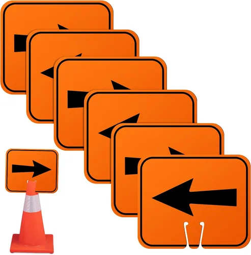 Vista 12 de Geetery 18 letreros de desviación de flecha de tráfico naranja, cono de carretera, direccional superior izquierda, derecha, flechas rectas