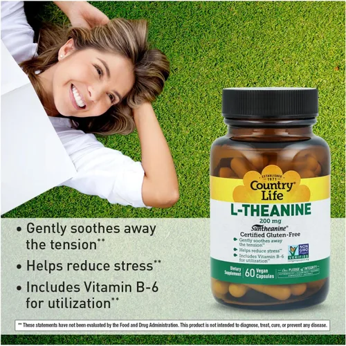 Vista 5 de Country Life Suntheanine L-teanina - 60 cápsulas veganas Suplemento natural para aliviar el estrés con inositol Promueve la relajación