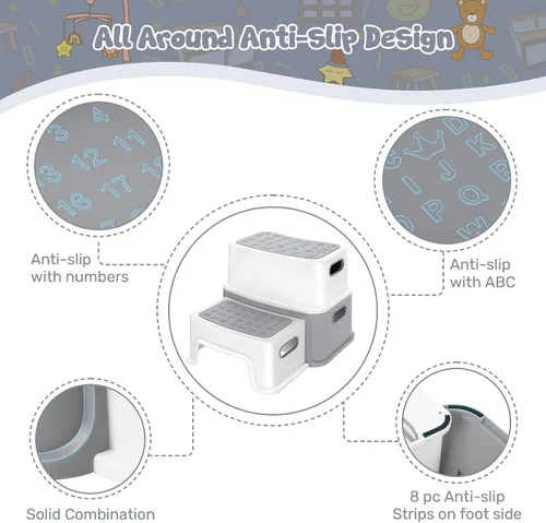 Vista 3 de GAOMON Taburetes de 2 escalones para niños, taburete antideslizante para lavabo de baño, taburete de dos pasos para niños pequeños, taburete