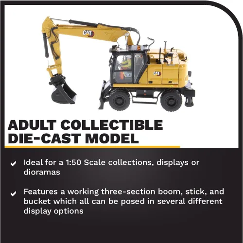 Vista 3 de Excavadora con ruedas Caterpillar M318 1:50 - Serie High Line de Diecast Masters - 85956 - Pluma móvil con garra ajustable
