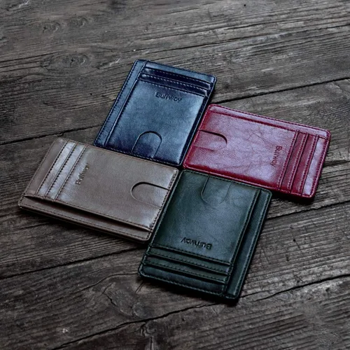 Vista 6 de Buffway - Billetera delgada minimalista de cuero con protección RFID para hombre y mujer