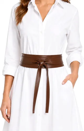 Vista 23 de Cinturón Obi de cuero para mujer, cintura ancha de 3 pulgadas, hecho a mano Beige