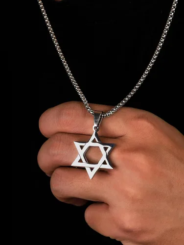 Vista 5 de HAQUIL Star of David Necklace, Stainless Steel Hexagram Six Pointed Star Pendant, Box Chain, Jewish Israel Jewelry Gift