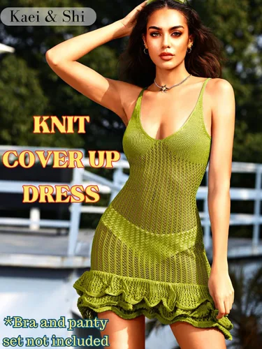 Vista 2 de Kaei&Shi Vestido corto con volantes para cubrir la playa, tejido de ganchillo