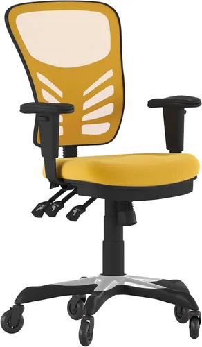 Vista 13 de Flash Furniture Nicholas Silla de oficina ergonómica giratoria ejecutiva multifunción de malla negra con brazos ajustables y ruedas de rodillo