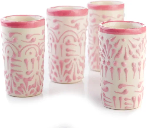 Vista 11 de Juego de 4 vasos de chupito Talavera auténticos mexicanos para tequila - Pintados a mano - 2 Oz (Corazón Azul)