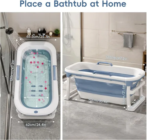 Vista 6 de Foldable Bathtub for Adults Portable Collapsible Soaking Tub Blue