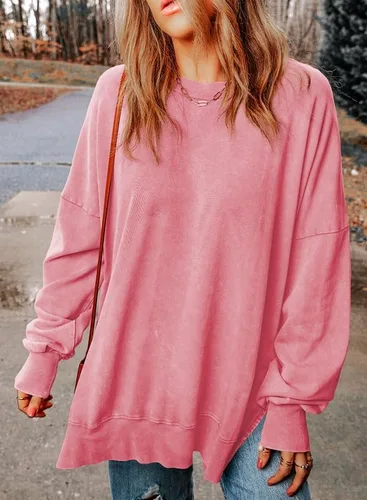 Vista 4 de SHEWIN Sudadera casual de manga larga con cuello redondo para mujer, ligera, holgada