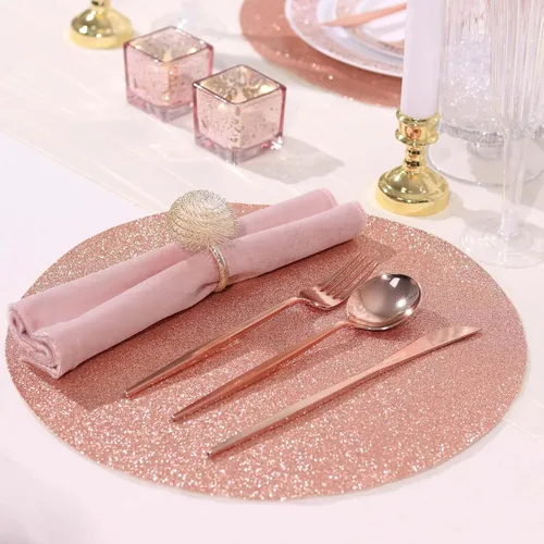 Vista 9 de Efavormart - Juego de 6 manteles individuales antideslizantes de piel sintética con purpurina, color rosa y dorado rosa para bodas, banquetes
