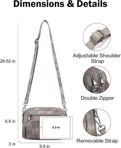 Vista 8 de FADEON Bolsos cruzados para mujer y mochila para laptop Colección Gris