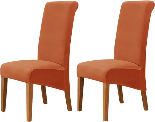 Vista 9 de Juego de 2 fundas de terciopelo para sillas de comedor, color beige, fundas elásticas para sillas de comedor y cocina, reutilizables, protector