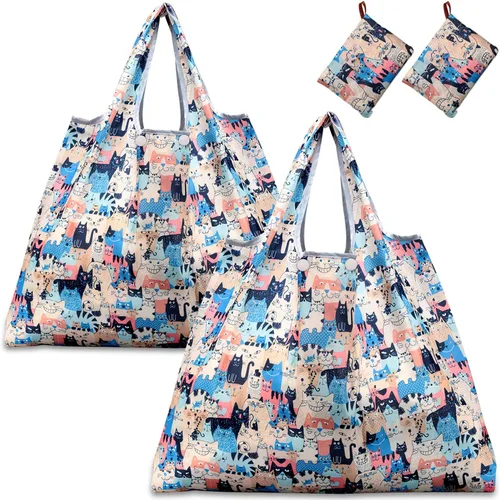 Vista 9 de Kingmas - Bolsas reutilizables para alimentos, plegables, ecológicas, aptas para el bolsillo, lavables, impermeables, de nailon, bolsas con asa