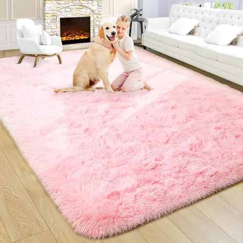Vista 112 de Noahas Alfombras de Área Grandes y Esponjosas de 5x8 pies para Sala de Estar y Dormitorio, Alfombra Gruesa de Pelo Largo Beige y Blanca, Alfombra