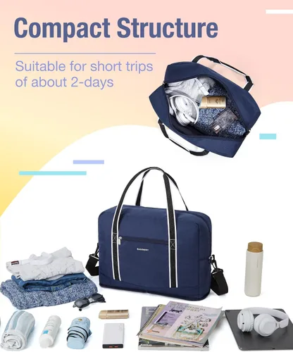 Vista 4 de BAGSMART Bolsa de lona para hombre y mujer, Azul marino, Bolsa de viaje