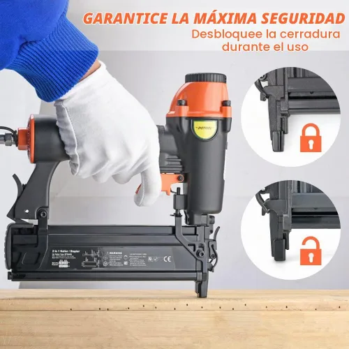 Vista 6 de DOTOOL Clavadora neumática, calibre 18, pistola de grapas de aire 2 en 1, acepta clavos de 2 pulgadas y grapas de corona de 1-5/8 pulgadas, con Negro