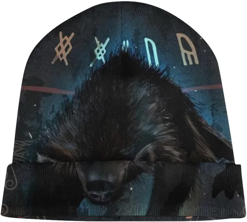 Vista 4 de Vikings - Gorro de punto con puños, estampado 3D de mito nórdico de graffiti, divertido accesorio para la calle