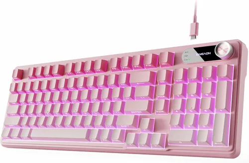 Vista 9 de EWEADN V102 Wired Keyboard, 98 Keys Creamy Gaming Keyboard with Number Pad, Display Screen & Media Knob RGB Silent Wired Cute Computer Keyboard for