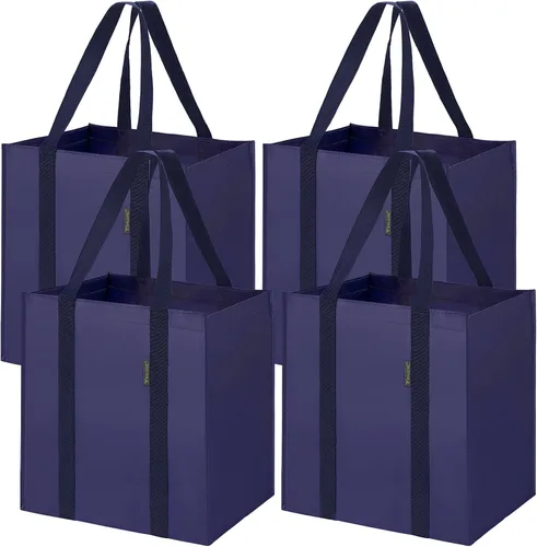 Vista 15 de BALEINE Paquete de 2 bolsas de comestibles reutilizables con parte inferior reforzada, bolsas plegables resistentes (follaje antiguo)