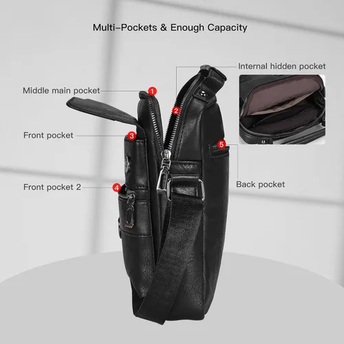 Vista 5 de Bolso cruzado pequeño para hombre, de piel sintética, bolso de mensajero, bolsa cruzada, bolsa de hombro, bolsa de pecho, trabajo, viajes al aire