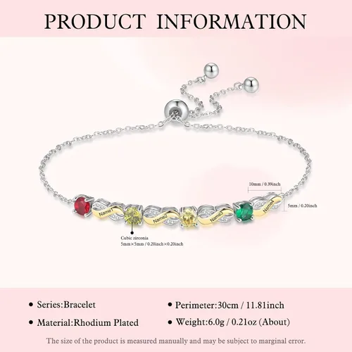 Vista 3 de Lam Hub Fong Pulsera personalizada de regalo para el día de la madre, pulseras personalizadas con nombre de piedra natal para mamá de hija, pulseras