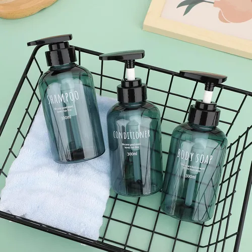 Vista 2 de Segbeauty Dispensadores de champú y acondicionador, botellas de bomba recargables de 10 onzas para ducha, 10.1 fl oz, dispensador de champú para Azul