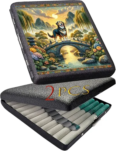 Vista 14 de 2pcs Cigarette case, Capacity Can Hold 20 Sticks,Metal Cigarette Box Portable Holder Crush-Proof Wallets, Card Cases & Money